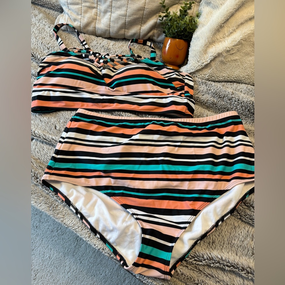 Torrid striped two piece swimsuit